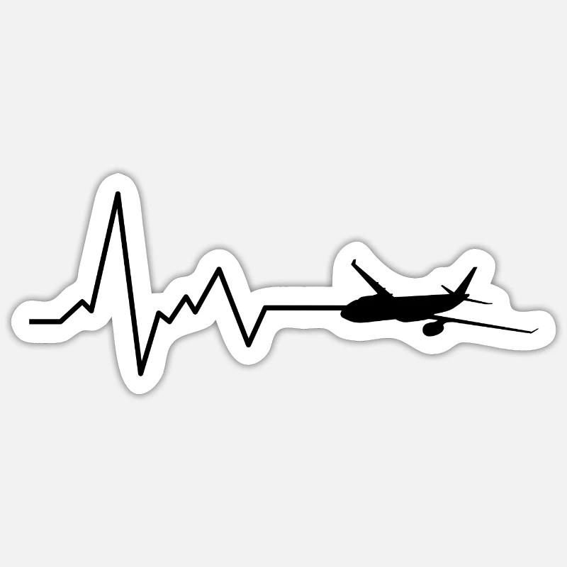 Pilot Flugzeug Herzschlag Geschenk - Sticker Größe S (10 x 10 cm) - Mattweiß