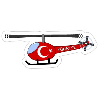 Hélicoptère Türkiye Flag Enfants - Sticker taille S (10 x 10 cm) - blanc mat - Devant