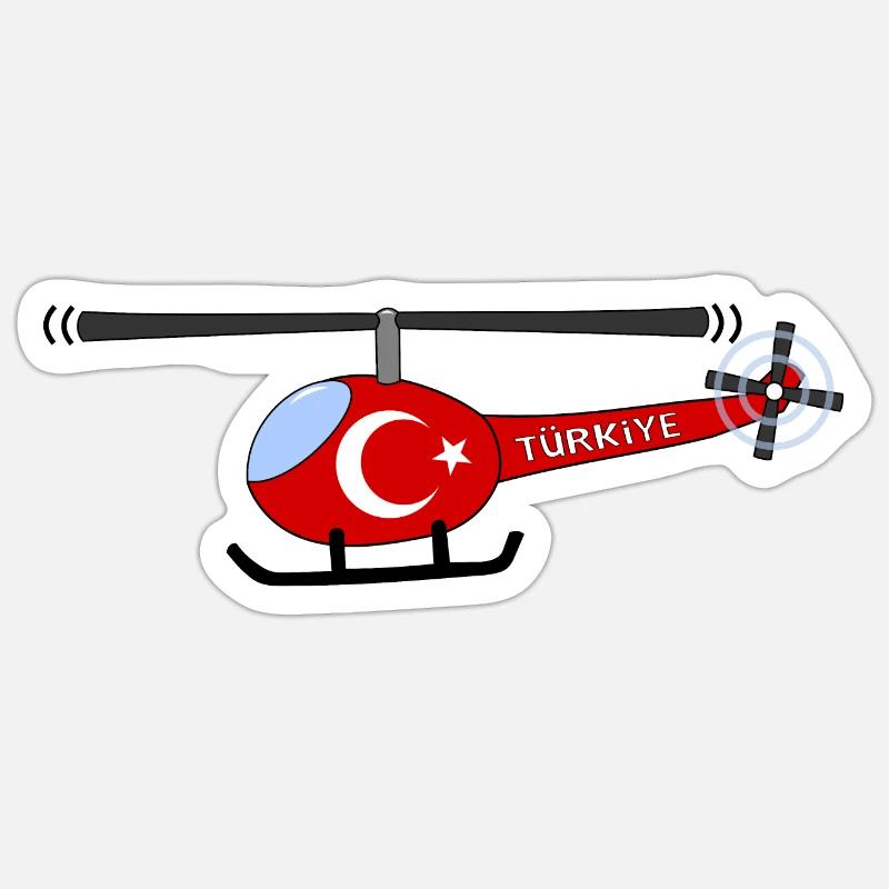 Hélicoptère Türkiye Flag Enfants - Sticker taille S (10 x 10 cm) - blanc mat