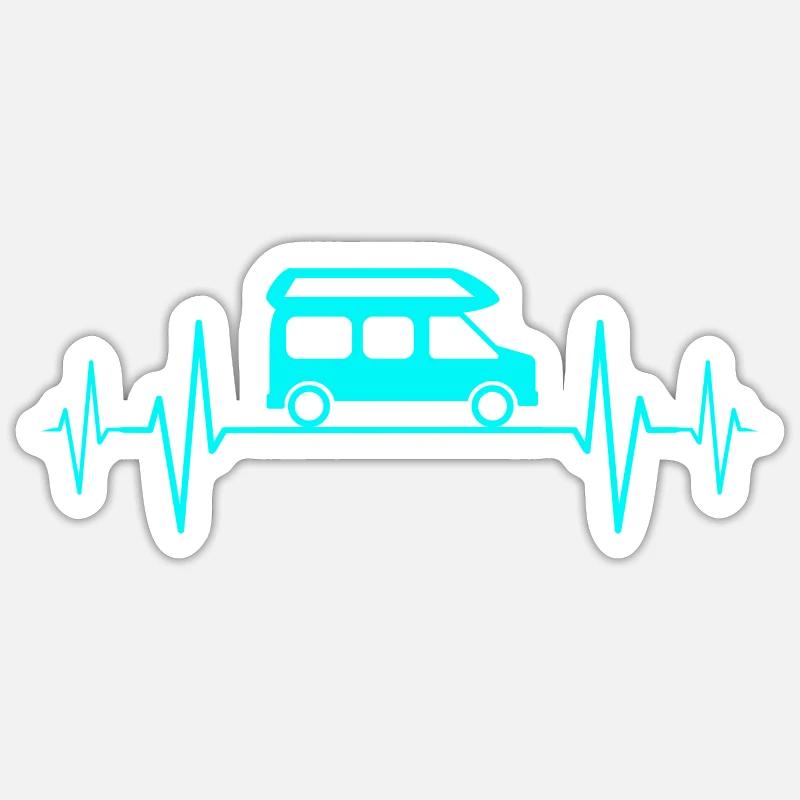 Camper Campervan Van Herzschlag ECG Bus Camping - Sticker taille S (10 x 10 cm) - blanc mat