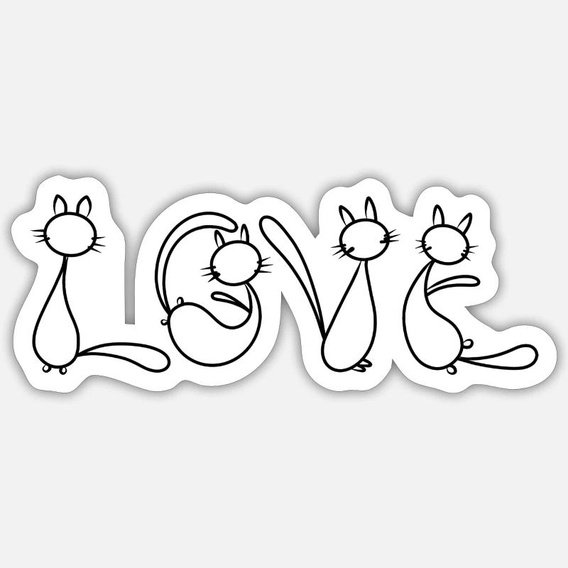 Amour de chat - Sticker taille S (10 x 10 cm) - blanc mat