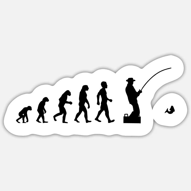 Evolution fischen Angler - Sticker Größe S (10 x 10 cm) - Mattweiß