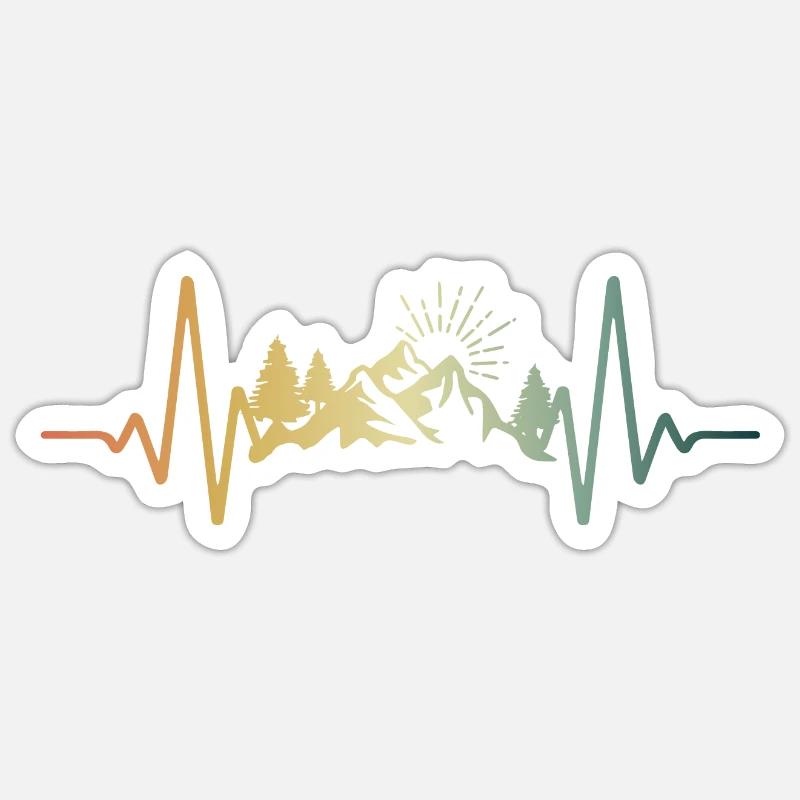 Heartbeat Mountains ECG Pulse - Sticker taille S (10 x 10 cm) - blanc mat