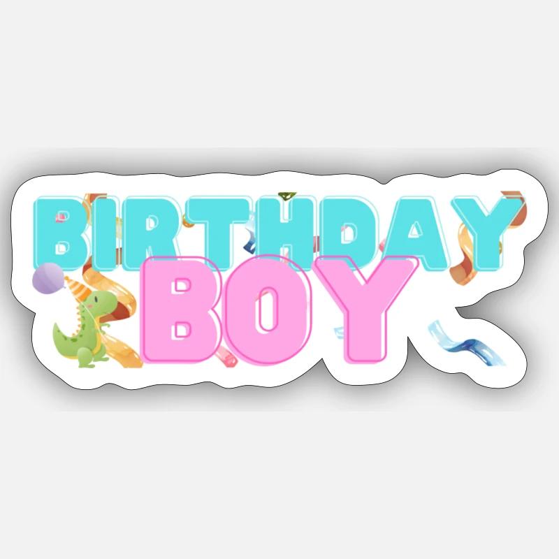 Dino Anniversaire Garçon - Sticker taille S (10 x 10 cm) - blanc mat