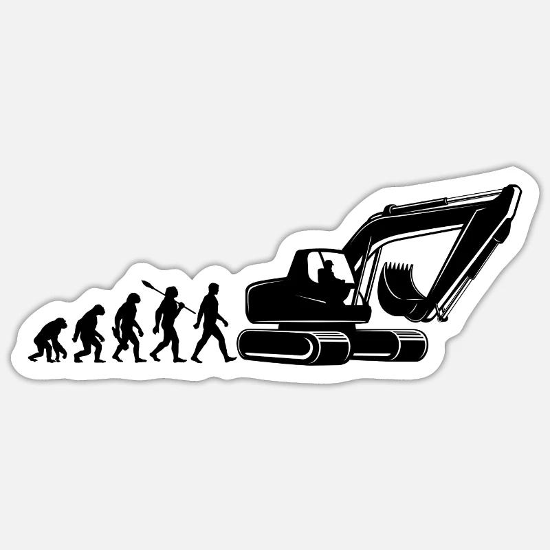 Evolution - Bagger fahren - Baustelle, Bauarbeiter Sticker Größe S (10 x 10 cm)