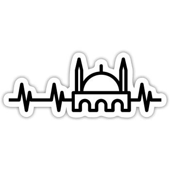 Moschee Herzschlag, Muslim Herzlinie - Sticker Größe S (10 x 10 cm) - Mattweiß - Vorne