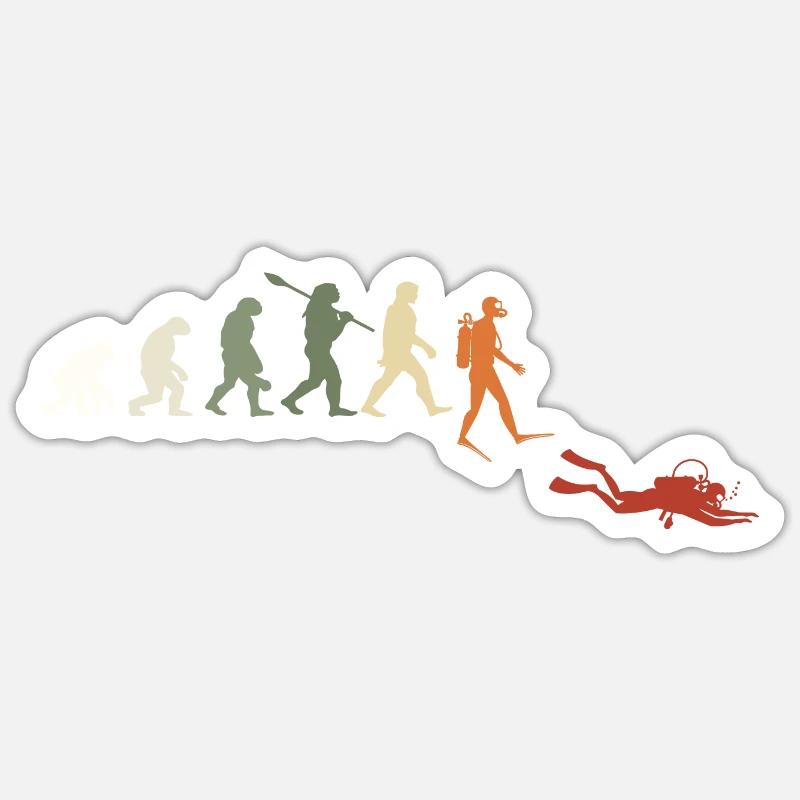 Plongée Évolution Rétro Cadeau Pour Plongeurs - Sticker taille S (10 x 10 cm) - blanc mat