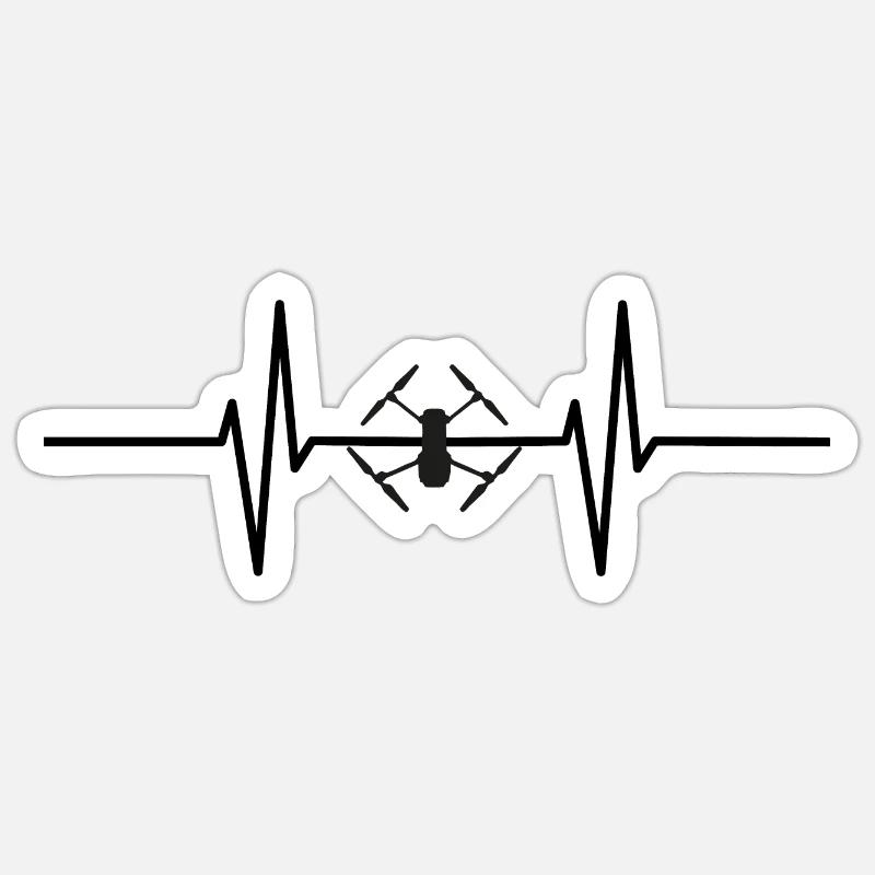 Herzschlag mit Drohne - Sticker Größe S (10 x 10 cm) - Mattweiß