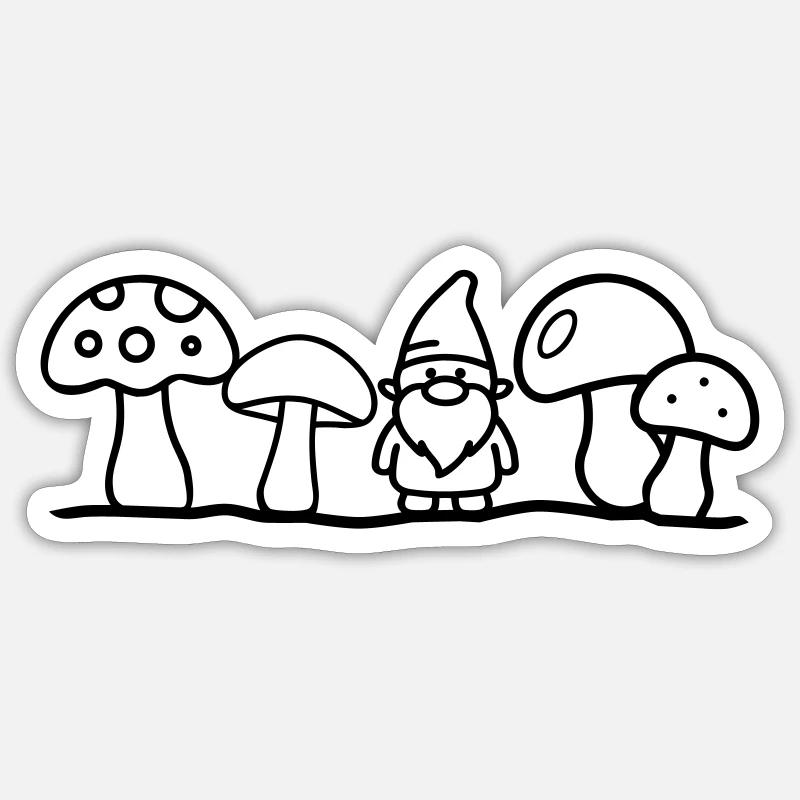 Zwerg mit Pilzen - Sticker Größe S (10 x 10 cm) - Mattweiß