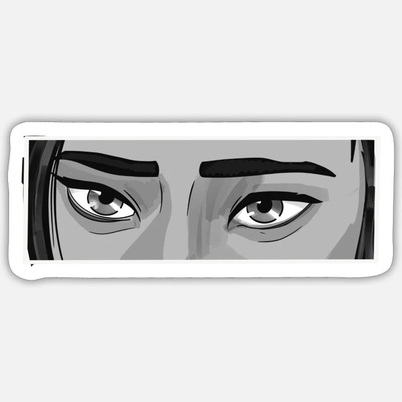 Cait Yeux BW - Sticker taille S (10 x 10 cm) - blanc mat