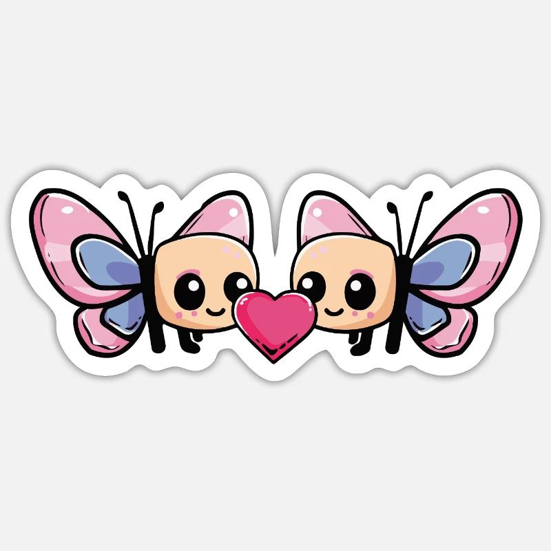 Couple Papillon Saint-Valentin - Sticker taille S (10 x 10 cm) - blanc mat