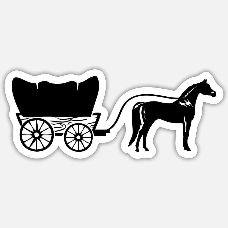 Calèche western - Sticker taille S (10 x 10 cm) - blanc mat