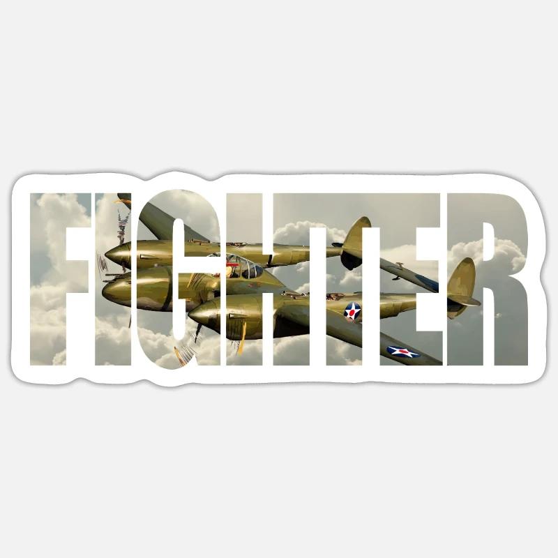 Fighter P-38 Lightning - Sticker size S (10 x 10 cm) - white matte