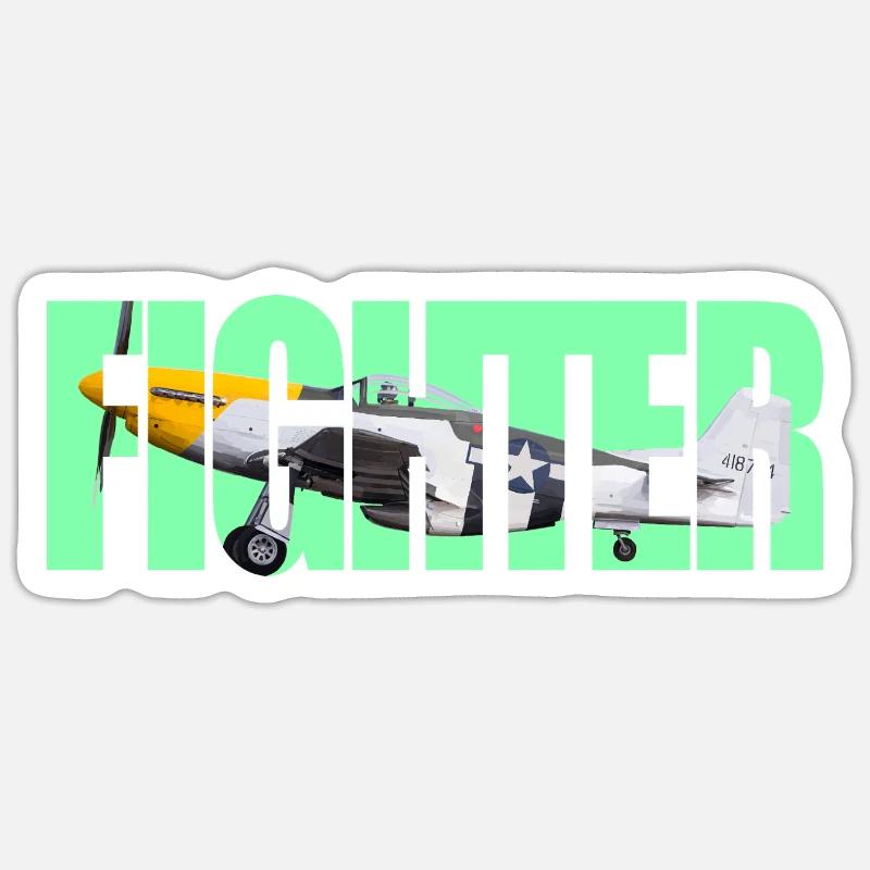 Chasseur P-51 - Sticker taille S (10 x 10 cm) - blanc mat