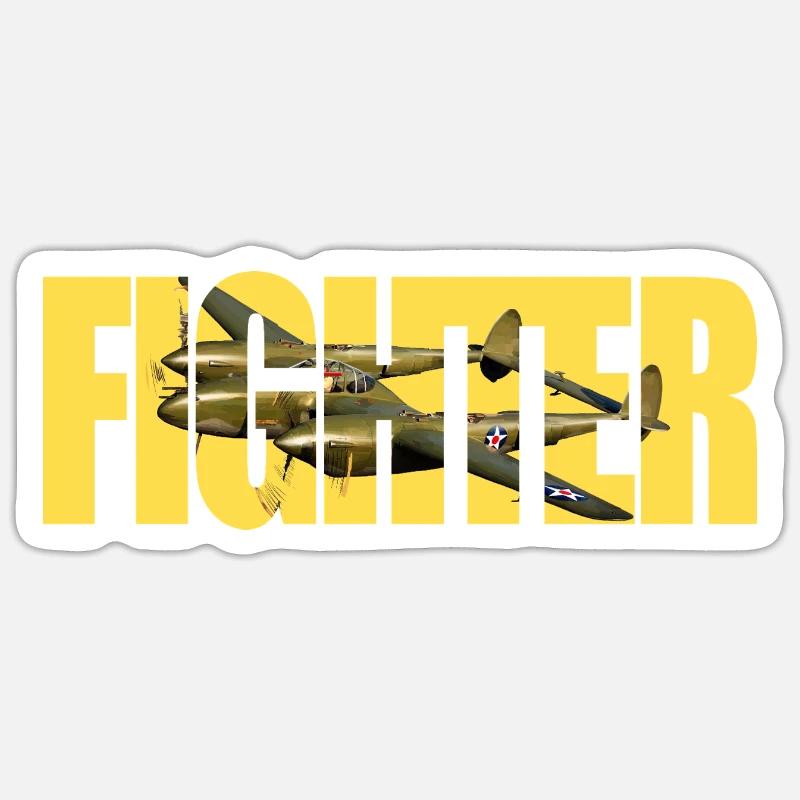 Chasseur P-38 Lightning - Sticker taille S (10 x 10 cm) - blanc mat