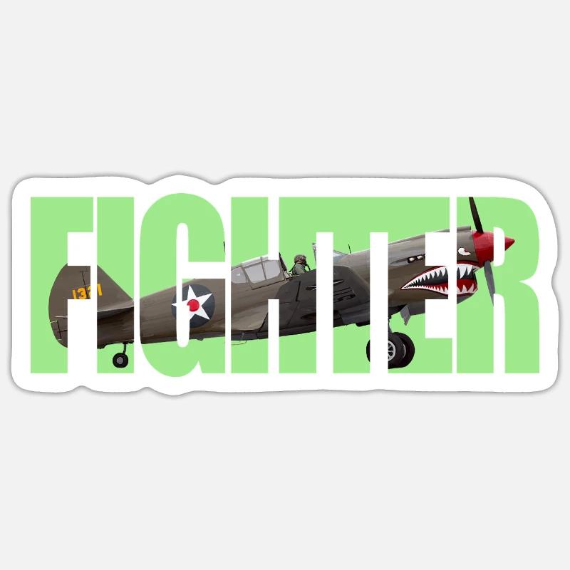 Fighter P-40 Warhawk - Sticker Größe S (10 x 10 cm) - Mattweiß