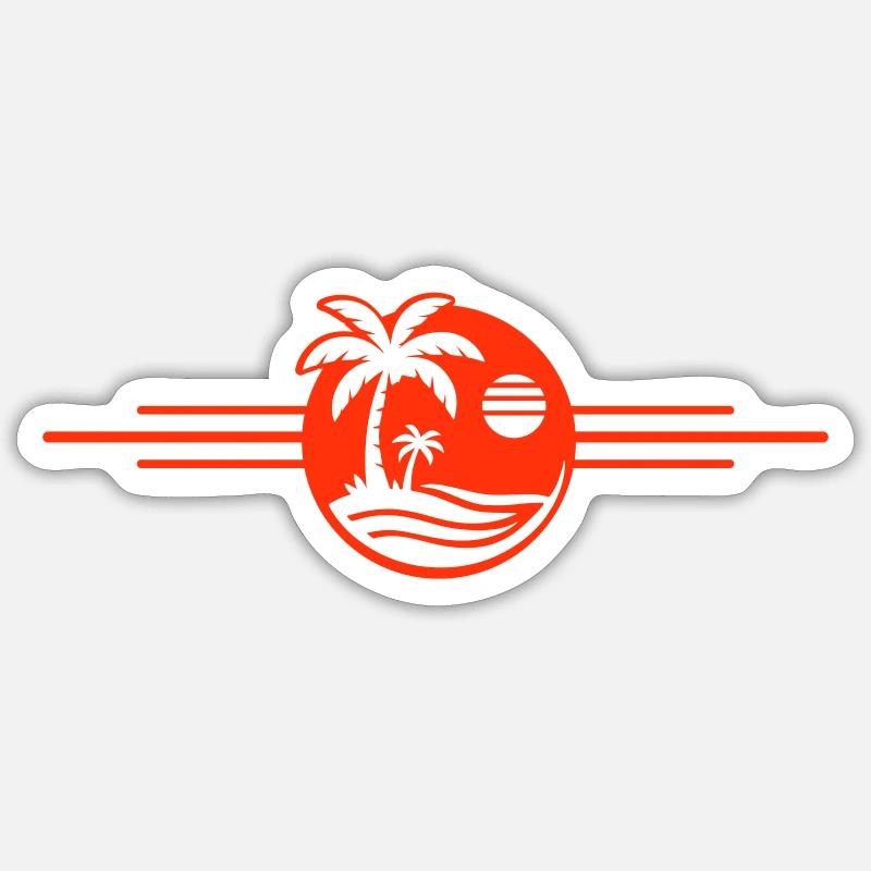 Plage Palmiers Mer - Sticker taille S (10 x 10 cm) - blanc mat