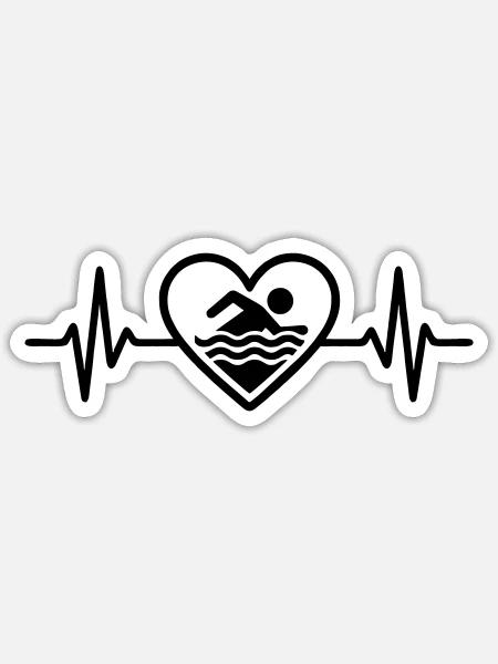 Schwimmen Herz im Wasser - Sticker Größe S (10 x 10 cm) - Mattweiß