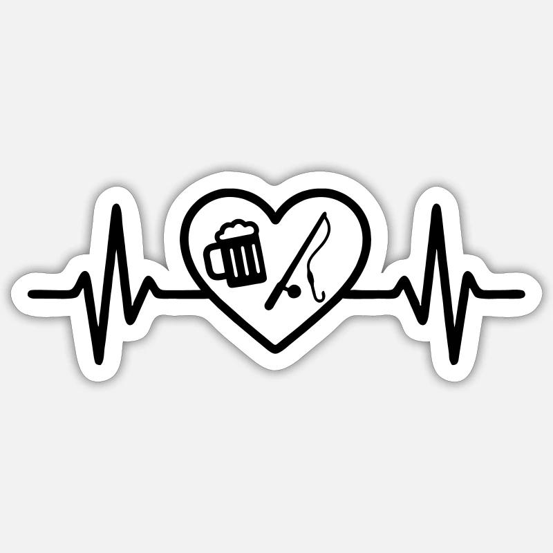 Bière de pêche au cœur - Sticker taille S (10 x 10 cm) - blanc mat