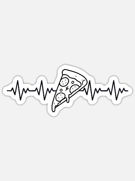 Pizzastück Pizzabäcker Pizza EKG Herzschlag - Sticker Größe S (10 x 10 cm) - Mattweiß