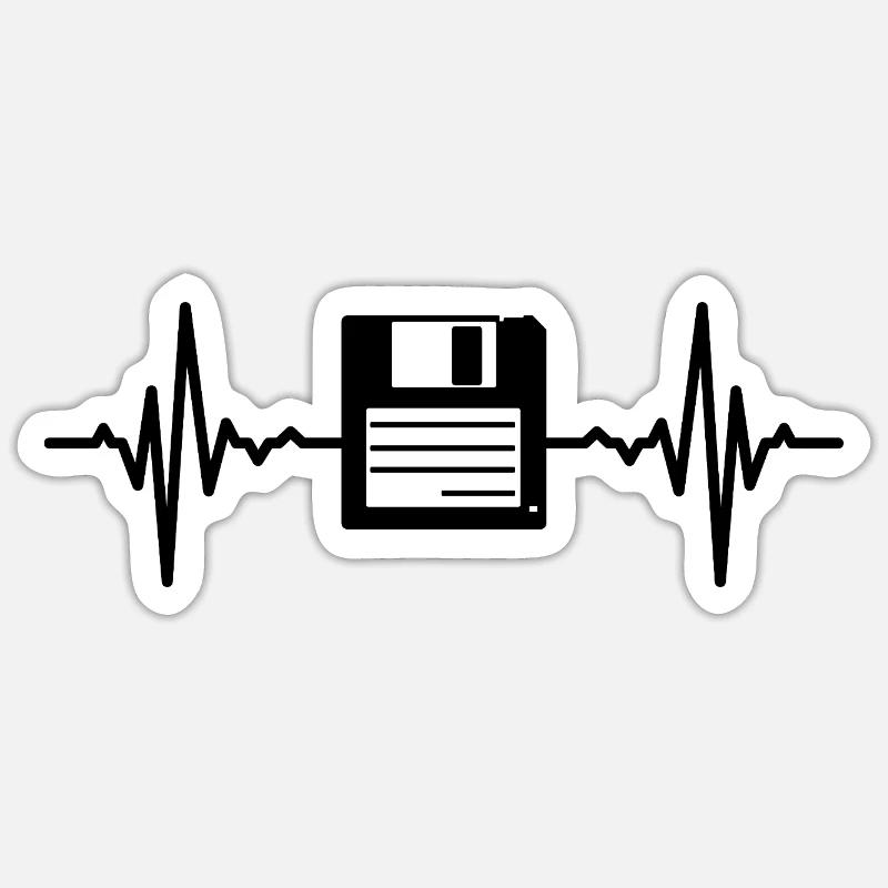 Floppy Disk Heart Line Sticker size S (10 x 10 cm)