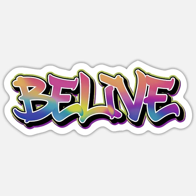 BELIVE Graffiti Rainbow - Sticker size S (10 x 10 cm) - white matte
