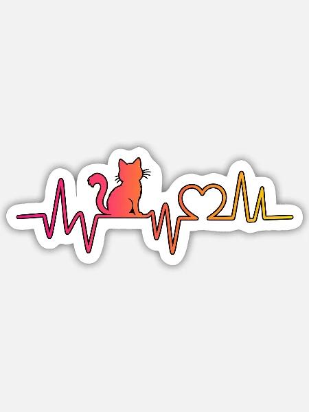 Herzschlag-Katze im Farbverlauf - Sticker Größe S (10 x 10 cm) - Mattweiß