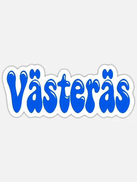 Västerås in blauen Buchstaben - Sticker Größe S (10 x 10 cm) - Mattweiß
