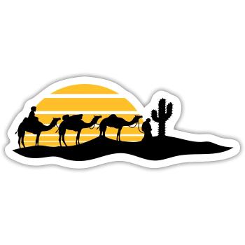 sonne streifen karawane haendler reise kaktus kame - Sticker Größe S (10 x 10 cm) - Mattweiß - Vorne