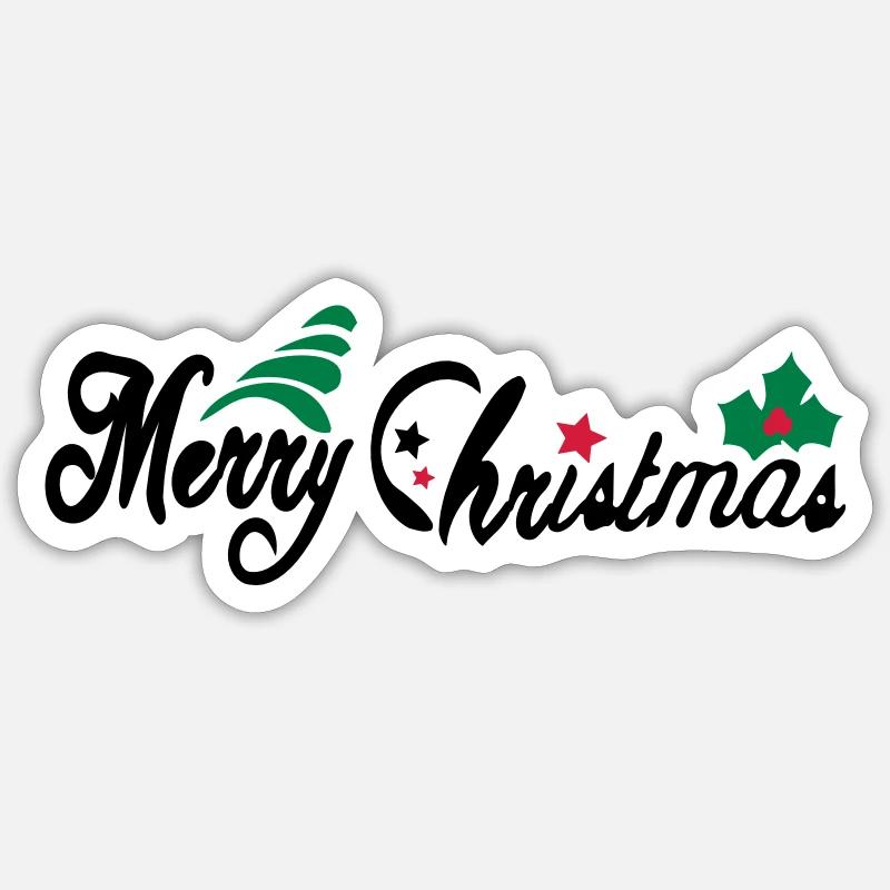 merry_christms_text_tree_holy_leaves - Sticker Größe S (10 x 10 cm) - Mattweiß