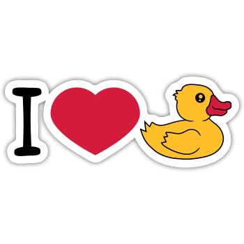 love i love heart squeaky duck rubber duck bath duck - Sticker size S (10 x 10 cm) - white matte - Front