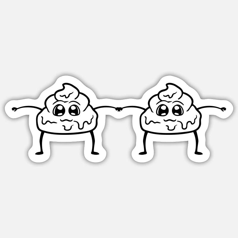 kacke 2 freunde team paar liebe scheisse figur mae - Sticker Größe S (10 x 10 cm) - Mattweiß