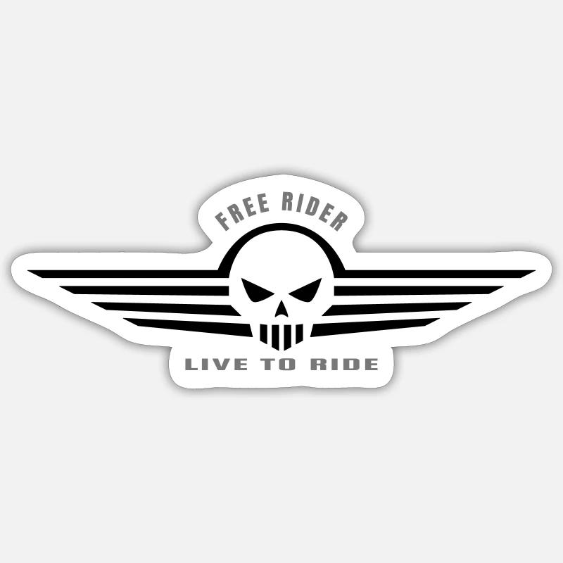 Freerider Skull - Biker Chopper - Sticker taille S (10 x 10 cm) - blanc mat