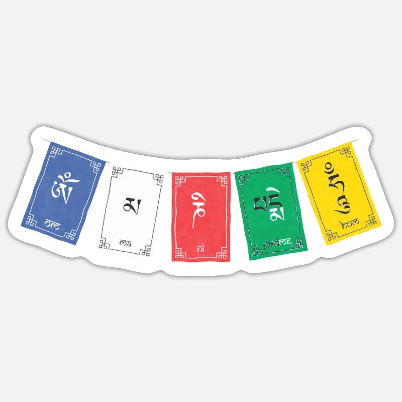 OM MA NI PADME HUM - Prayer Flags 4 - Sticker size S (10 x 10 cm) - white matte