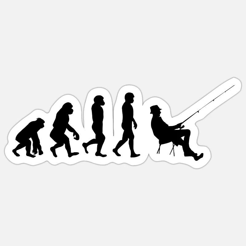 Evolution Pêcheur - Sticker taille S (10 x 10 cm) - blanc mat