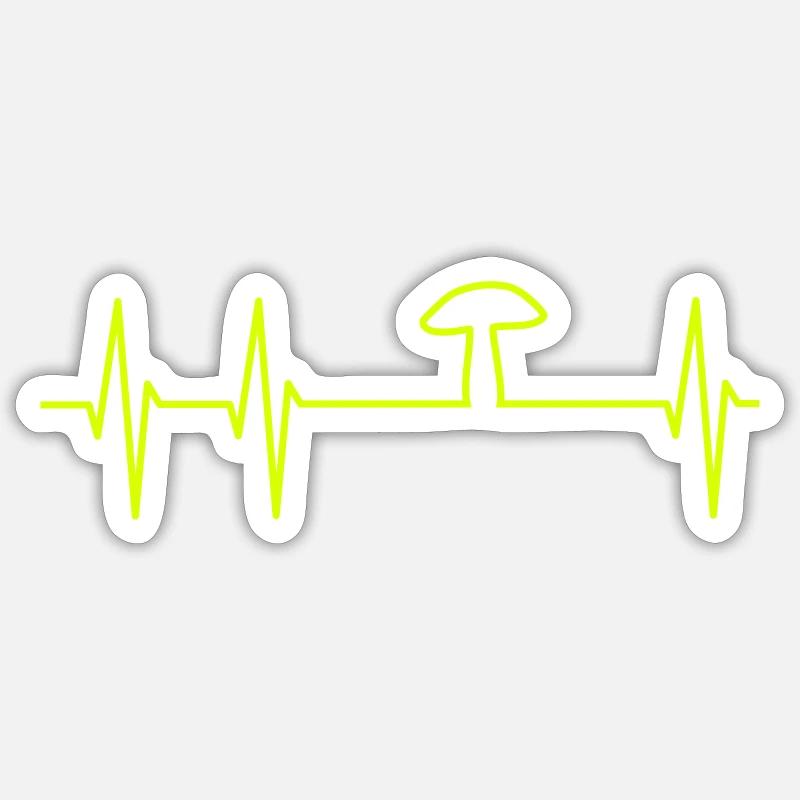 ECG et champignon - Sticker taille S (10 x 10 cm) - blanc mat