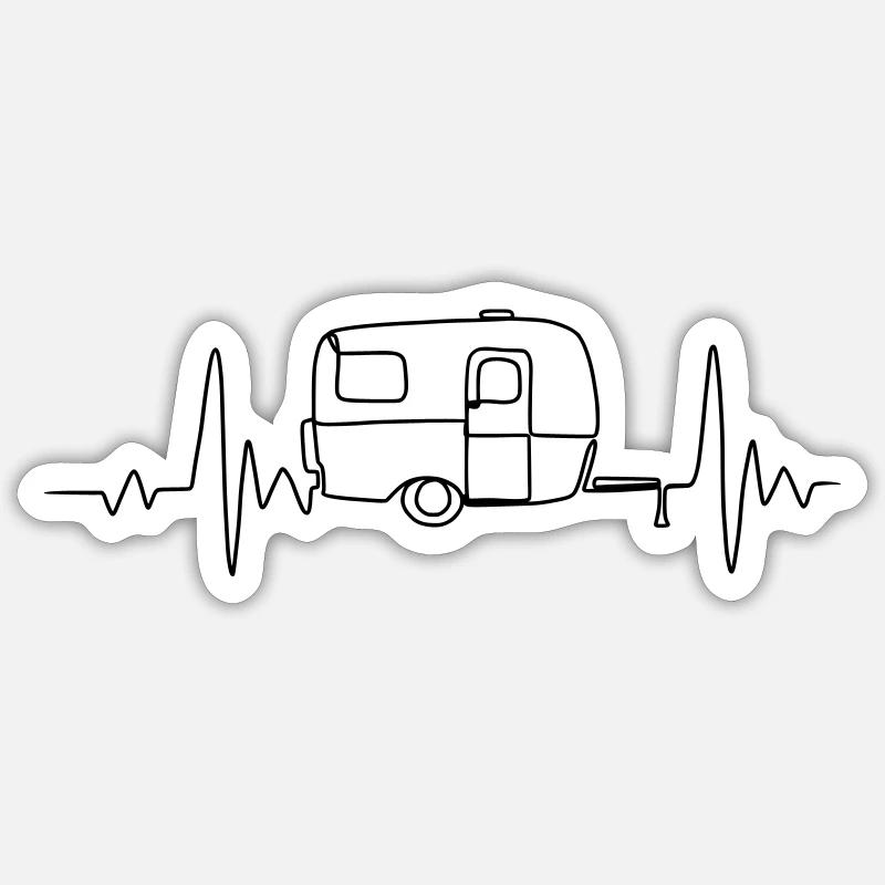 Herzschlag Camping - Sticker Größe S (10 x 10 cm) - Mattweiß