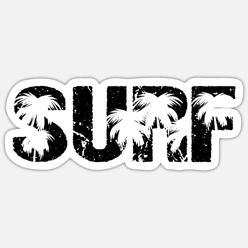 Surf Palms Surf Surfeurs - Sticker taille S (10 x 10 cm) - blanc mat
