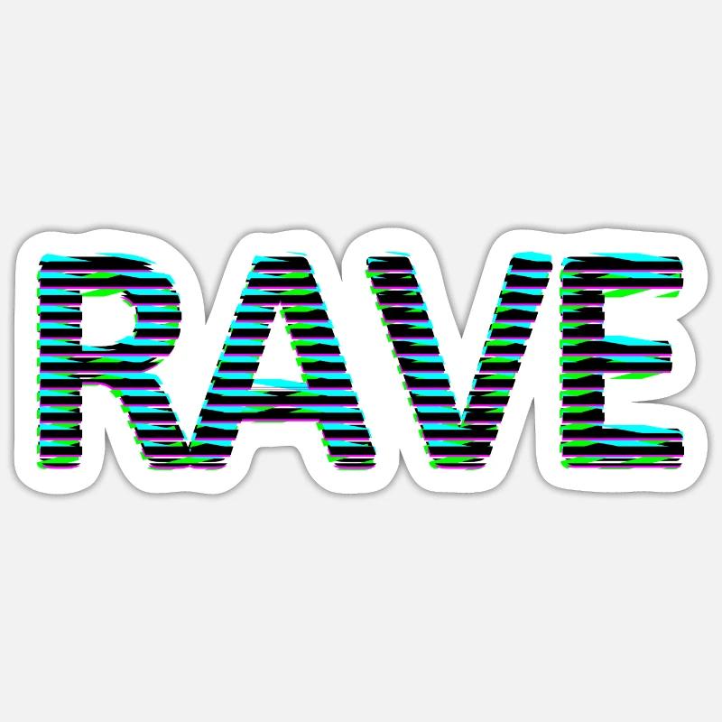 Rave Font Tripping Techno LSD MNML néon noir Sticker taille S (10 x 10 cm)