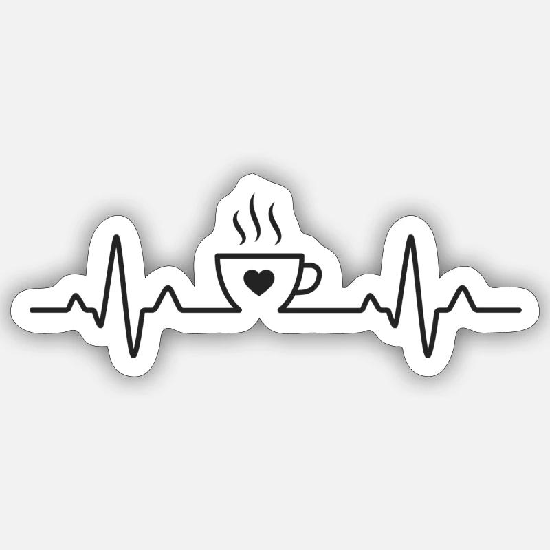 Kaffee Herzschlag - Sticker Größe S (10 x 10 cm) - Mattweiß