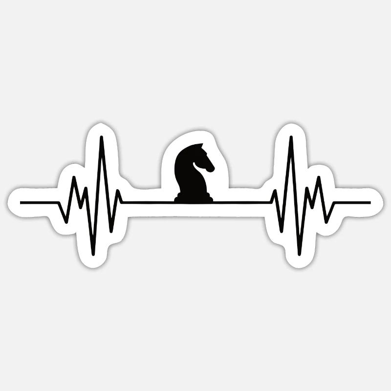 Pièce d’échecs Jeu d’échecs Knight Heartbeat - Sticker taille S (10 x 10 cm) - blanc mat