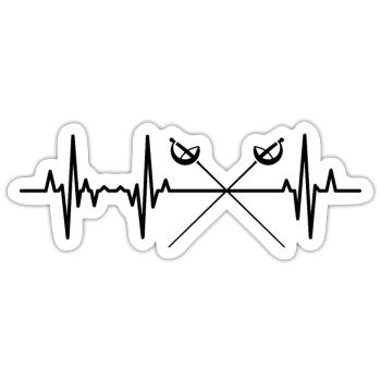 Fechten Herzlinie EKG - Sticker Größe S (10 x 10 cm) - Mattweiß - Vorne