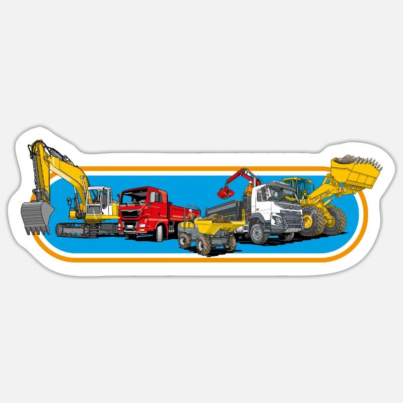 Parc de machines de construction - Sticker taille S (10 x 10 cm) - blanc mat