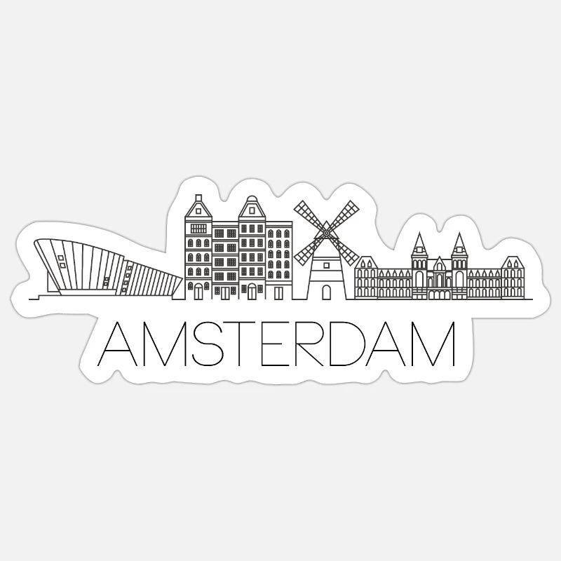 Amsterdam Skyline: Elegantes Line-Art-Design - Sticker Größe S (10 x 10 cm) - Mattweiß