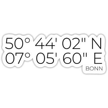 Koordinaten Bonn - Sticker Größe S (10 x 10 cm) - Mattweiß - Vorne