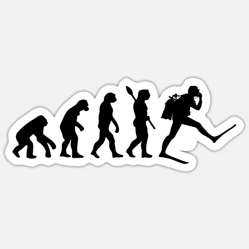 Scuba Diver Lustige menschliche Evolution - Sticker Größe S (10 x 10 cm) - Mattweiß