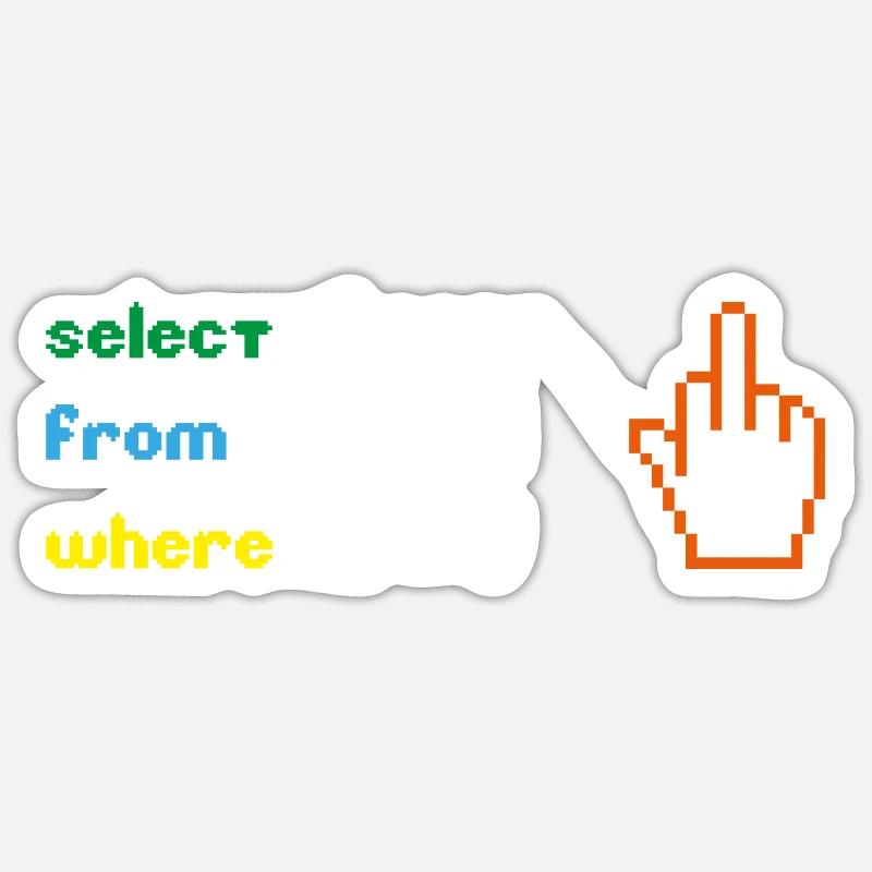 Lustige SQL-Abfrage: 8-Bit-Mittelfinger für Geeks - Sticker Größe S (10 x 10 cm) - Mattweiß