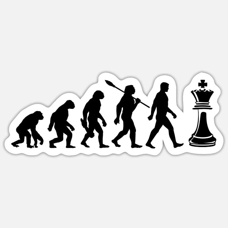 Evolution - Schach - Schachspieler - Sticker Größe S (10 x 10 cm) - Mattweiß