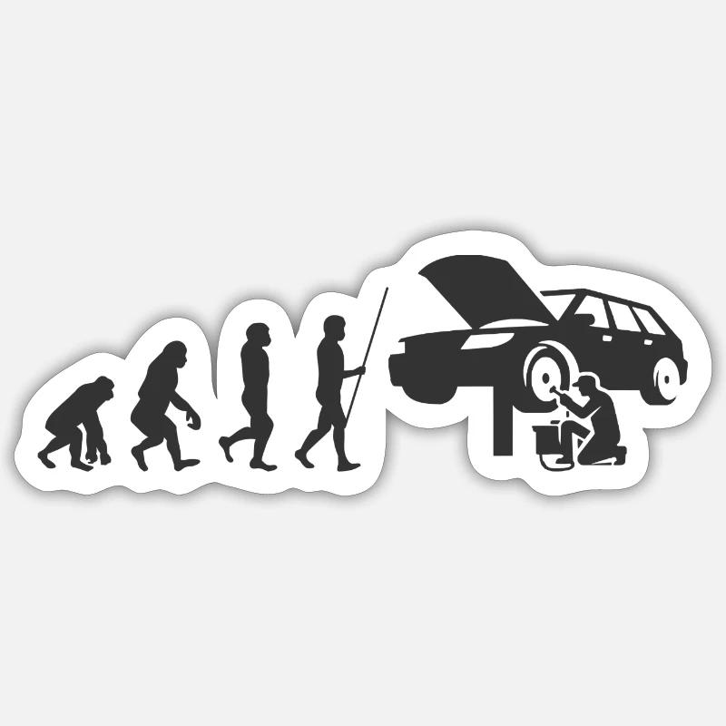Evolution KfZ-Mechaniker Handwerker - Sticker Größe S (10 x 10 cm) - Mattweiß