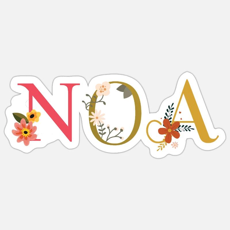 Nom de l’ANO décoré de fleurs - Sticker taille S (10 x 10 cm) - blanc mat